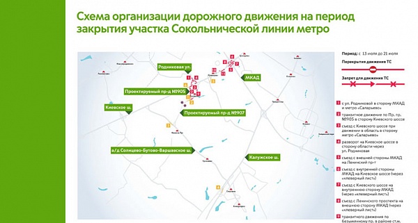 Закрытие южного участка Сокольнической линии скорректирует схему движения транспорта в Сосенском