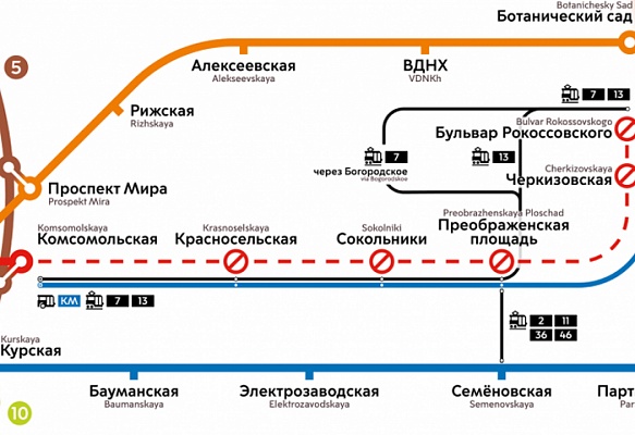 Участок Сокольнической линии от «Комсомольской» до «Бульвара Рокоссовского» закрывается на девять дней